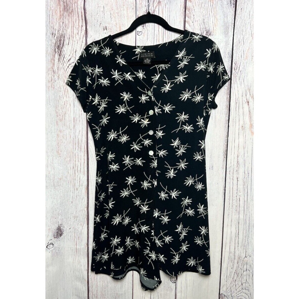 Limited London Paris New York Womens Romper Rayon Black White Floral Summer XS